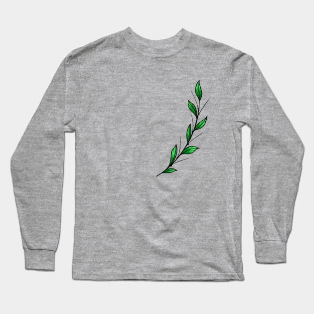 Green branch art Long Sleeve T-Shirt by Print Art Station